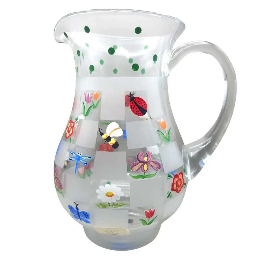 Lenox Nature's Splendor Hand Painted Glass Pitcher Floral Insect Motifs 72oz NIB